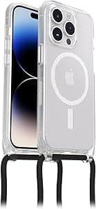 OtterBox Cover React Necklace con MagSafe per iPhone 14 Pro, Custodia sottile, antishock con cordone da collo, adattabile e intercambiabile, testata a norme MIL STD 810G, Trasparente