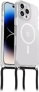 OtterBox Cover React Necklace con MagSafe per iPhone 14 Pro Max, Custodia sottile, antishock con cordone da collo, adattabile e intercambiabile, testata MIL STD 810G, Trasparente