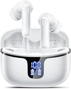 Cuffie Bluetooth 5.3, Auricolari Bluetooth Stereo HiFi, 2025 Cuffie Wireless In Ear con 4 ENC HD, Cuffiette Sport Touch Control, Cuffie Senza Fili con 40H Display LED, Earbuds per Android/iOS Bianco