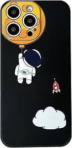 Yonds Queen Custodia carina per iPhone 16 Pro, motivo astronauta spaziale, luna, pianeta, design elegante, in gomma TPU, protettiva, antiurto, alla moda (luna nera, iPhone 16 Pro)