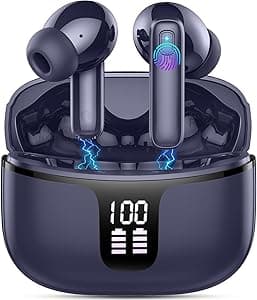 Cuffie Bluetooth 5.3, Auricolari Bluetooth con HD Mic Stereo HiFi, 2025 Cuffie Wireless In-Ear 40H LED Display Cuffiette Sport IP7 Impermeabili Touch Control, Auricolari Senza Fili per Android/iOS Blu