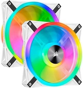 Corsair QL140 RGB Ventola con 68 LED RGB Regolabili, Fino a 1.250 Giri/Min, Silenziosa, Smorzatori in Antivibrazione, iCUE QL 140 mm, Confezione Doppia con Lighting Node CORE, Bianco/RGB