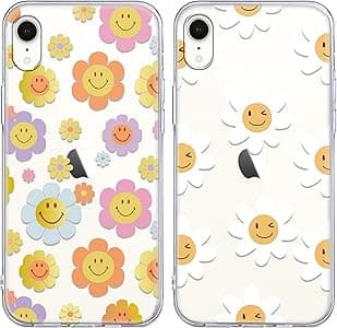 Yoedge 2 Pezzi Cover per iPhone XR 6,1", Fiori colorati Ultra Sottile Trasparente Morbida TPU Custodia in Silicone Antiurto Antigraffio Protettiva Case con Disegni per Donne per iPhone XR