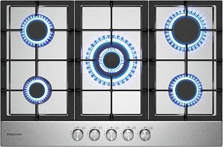 GASLAND GH2705SS1FC 76 cm Piano cottura a gas da incasso in acciaio inox, 5 fuochi con bruciatore wok, compatibile con GPL e gas naturale, 10400 Watt