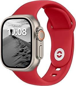 ELETTRONEO SB Cinturino per Apple Watch Ultra 2 49mm, Serie 10 46mm, 9 8 7 45mm 41mm, SE 6 5 4 44mm 40mm, 3 2 1 42mm 38mm Donna Uomo Band Bracciale Sport Silicone, Rosso Natale