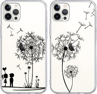 Yoedge 2 Pezzi Cover per iPhone 14 Pro 6,1", Ultra Sottile Trasparente Morbida TPU Custodia in Silicone Antiurto Antigraffio Protettiva Case con Disegni per Donne per iPhone 14 Pro, Dente di leone