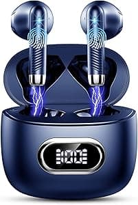 Cuffie Bluetooth 5.4, 2025 Auricolari Bluetooth 56H Stereo Cuffie Wireless In Ear con 4 ENC Mic, Cuffie Senza Fili Cancellazione Rumore Cuffiette Sport IP7 Impermeabili Earbuds LED Display Blue