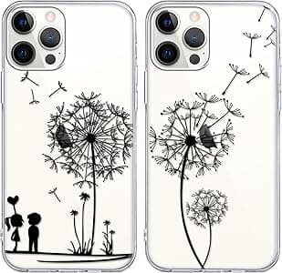 Yoedge 2 Pezzi Cover per iPhone 12 Pro Max 6,7", Ultra Sottile Trasparente Morbida Custodia in Silicone Antiurto Antigraffio Protettiva Case con Disegni per Donne per iPhone 12 Pro Max, Dente di leone