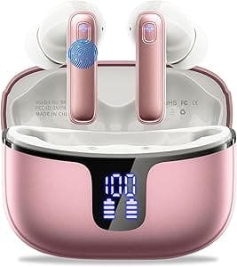 Cuffie Bluetooth, 2025 Auricolari Bluetooth 5.3 con HD Mic Stereo HiFi, Cuffie Wireless In Ear 40H LED Display Cuffiette Bluetooth IP7 Impermeabili Touch Control, Auricolari Wireless USB-C Rose Gold