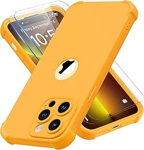 ORETECH Compatibile con Cover iPhone 14 Pro Max,Custodia iPhone 14 Pro Max con [ 2 x Pellicola Protettiva Vetro Temperato] 2 in 1 Ultra Sottile Antiurto Hard PC Silicone Anti Graffio Cover - Giallo