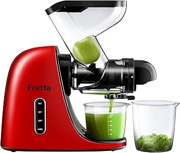 Fretta Estrattore di succo, con Ampio Scivolo di Caricamento, Senza BPA, Spremiagrumi per Sedano, Estrattore con Motore DC Silenzioso e Funzione Inversa masticating juicer machines, Rosso