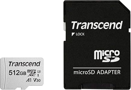 Transcend Scheda di memoria microSDXC 300S Classe 10 da 512 GB con fino a 95/45 MB/s (per smartphone e console Nintendo Switch) con adattatore SD e confezione Frustration Free - TS512GUSD300S-A