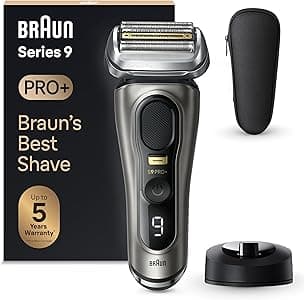 Braun Series 9 PRO +, Rasoio Elettrico Barba, Regolabarba Uomo, Rifinitore di precisione, Custodia da Viaggio in tessuto, Batteria Litio Ion, 100% Impermeabile Idea Regalo, 9515s Grafite