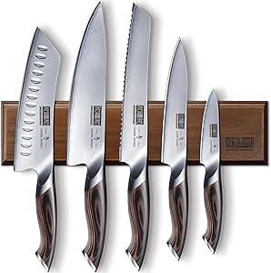 HOSHANHPO 6 Pezzi Set Coltelli da Cucina con Portacoltelli Magnetico, Set di Coltelli da Professionali in Acciaio Tedesco con Impugnatura Ergonomica