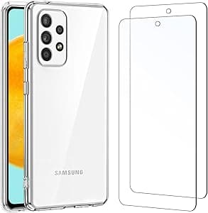 NEW'C Cover per Samsung Galaxy A52 5G A52s 5G Ultra Trasparente Silicone Gel TPU Morbido e 2 × Vetro Temperato per Samsung Galaxy A52 5G A52s 5G Pellicola Protettiva Schermo
